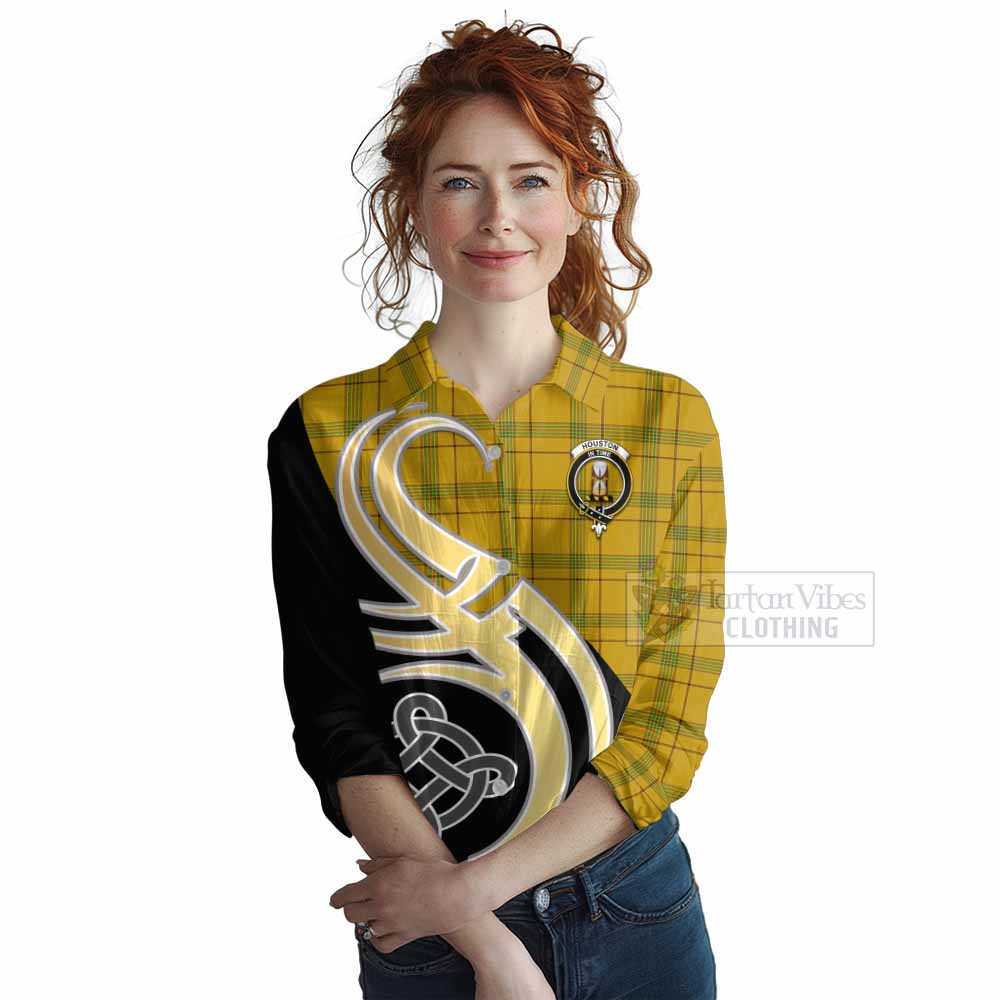 Tartan Vibes Clothing Houston Tartan Women's Casual Shirt with Family Crest and Celtic Symbol Style