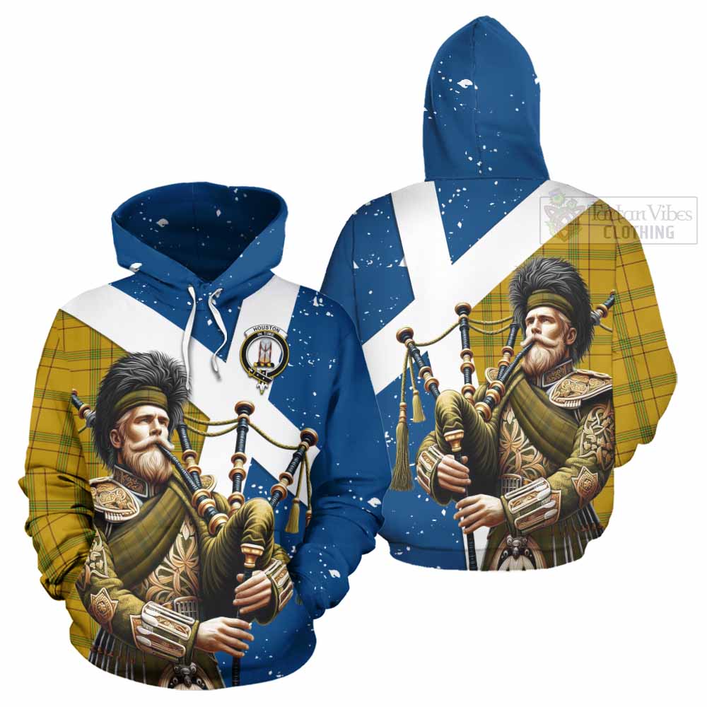 Tartan Vibes Clothing Houston Tartan Hoodie with Family Crest Scottish Bagpiper Vibes