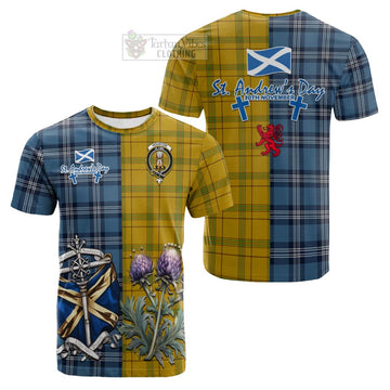 Houston Tartan Cotton T-shirt Happy St. Andrew's Day Half Tartan Style Kid's Shirt - Tartan Vibes Clothing