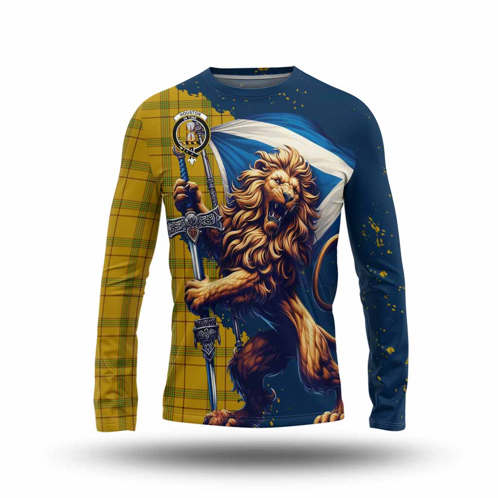 Tartan Vibes Clothing Houston Tartan Family Crest Long Sleeve T-Shirt with Scottish Majestic Lion