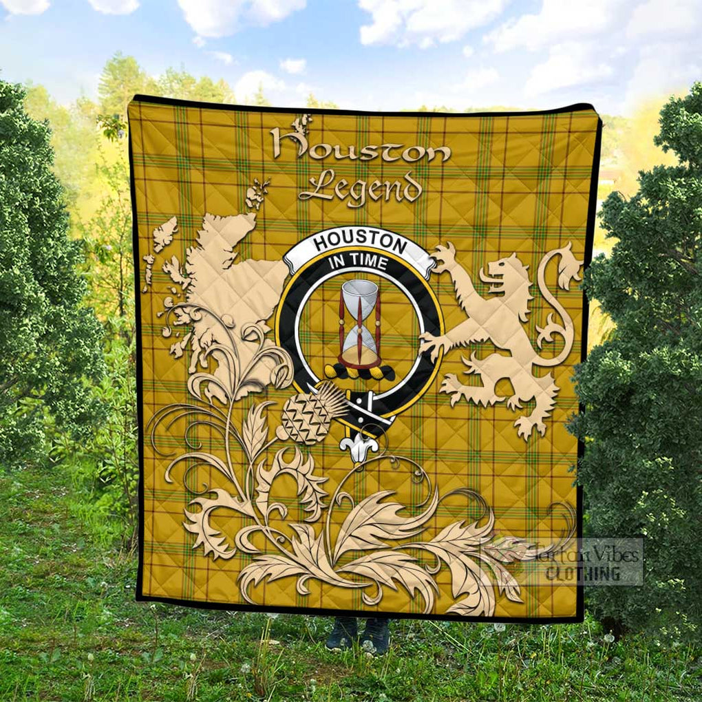 Tartan Vibes Clothing Houston Tartan Quilt with Family Crest and Scottish Symbol Style