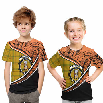 Houston Crest Tartan Kid T-Shirt with Polynesian Vibes Style - Orange Version