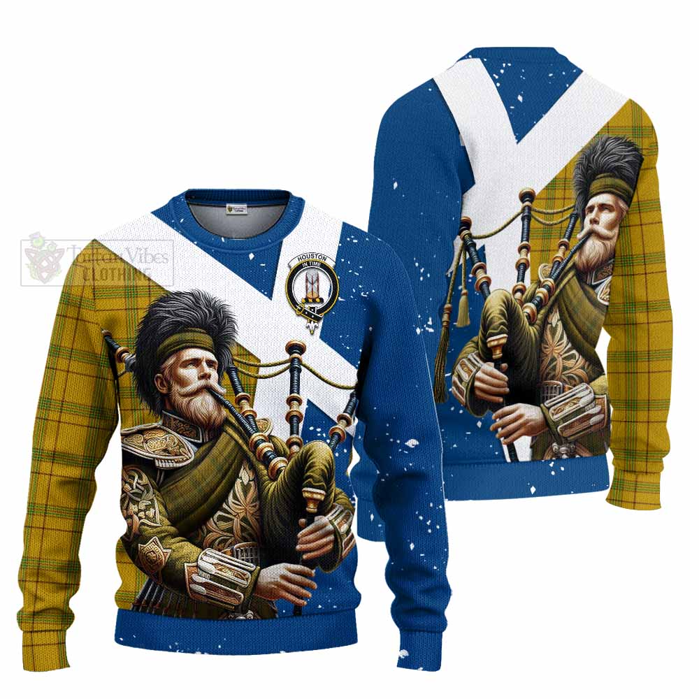 Tartan Vibes Clothing Houston Tartan Knitted Sweater with Family Crest Scottish Bagpiper Vibes