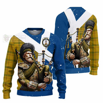 Houston Tartan Knitted Sweater with Family Crest Scottish Bagpiper Vibes