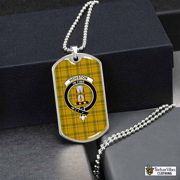 Houston Tartan Dog Tag Necklace with Family Crest