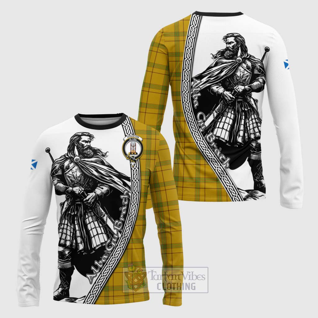 Tartan Vibes Clothing Houston Tartan Clan Crest Long Sleeve T-Shirt with Highlander Warrior Celtic Style