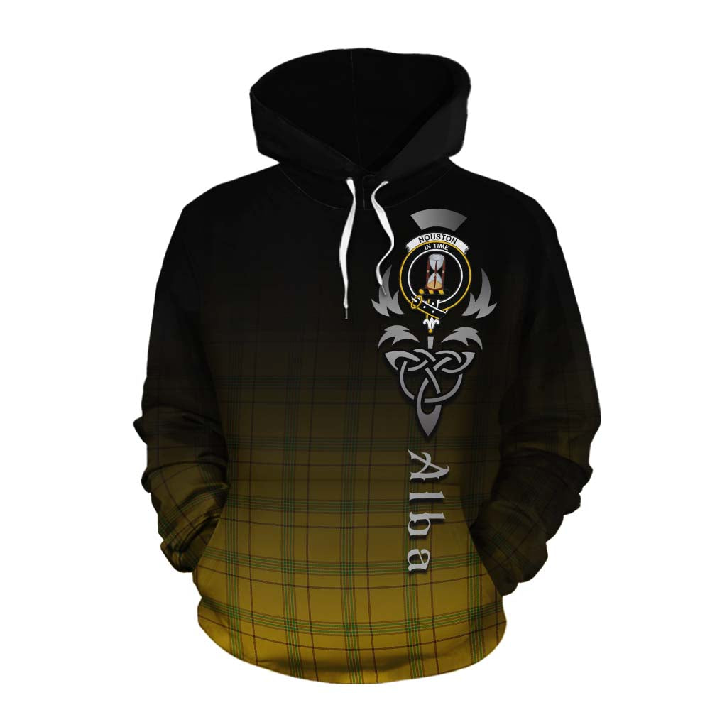 Tartan Vibes Clothing Houston Tartan Cotton Hoodie Featuring Alba Gu Brath Family Crest Celtic Inspired