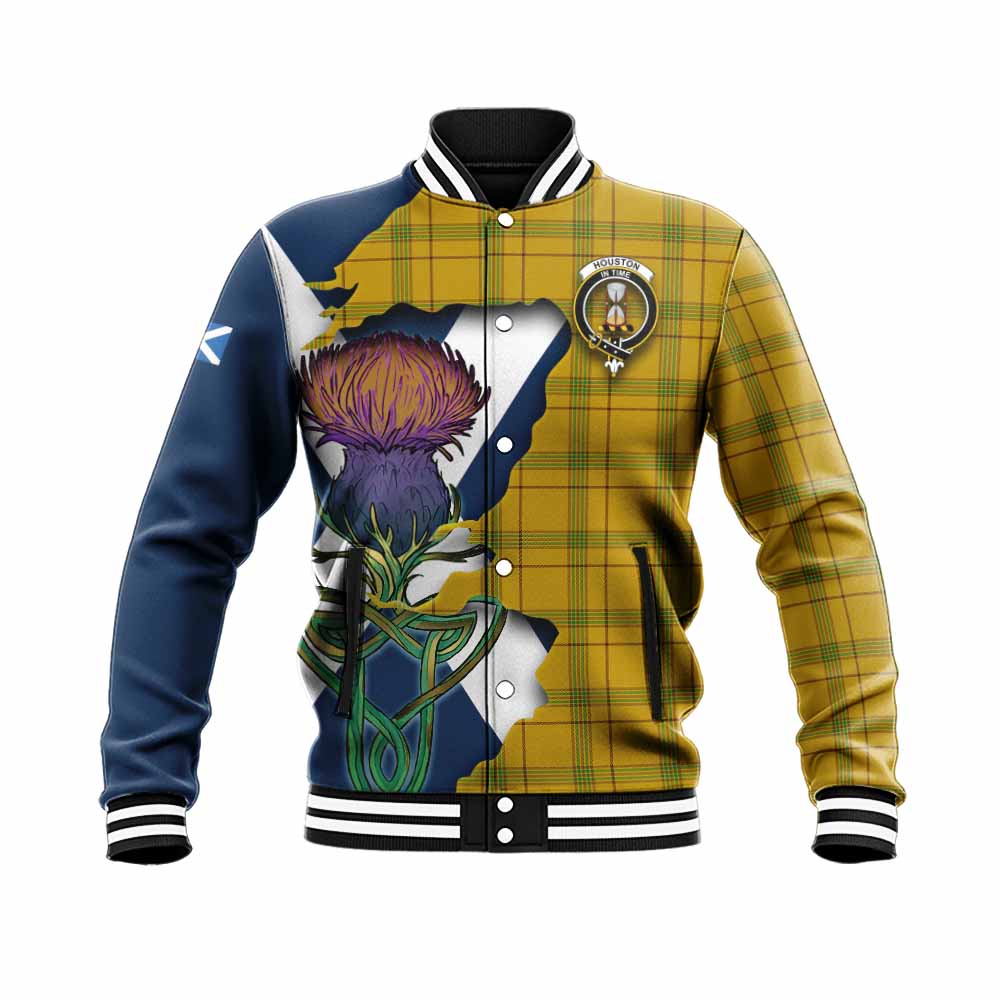Houston Tartan Family Crest Baseball Jacket Scottish Thistle Celtic Inspired Unisex - Tartan Vibes Clothing