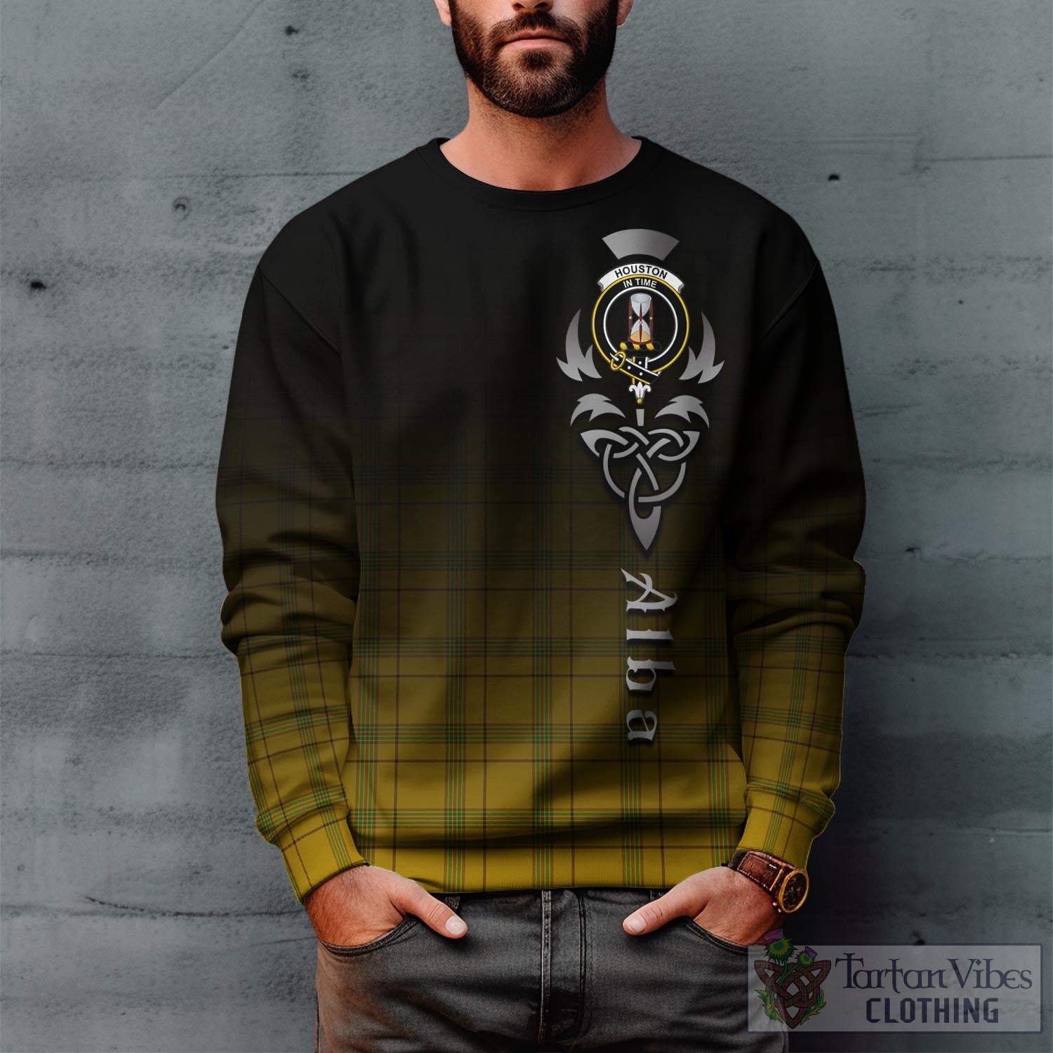 Tartan Vibes Clothing Houston Tartan Sweatshirt Featuring Alba Gu Brath Family Crest Celtic Inspired