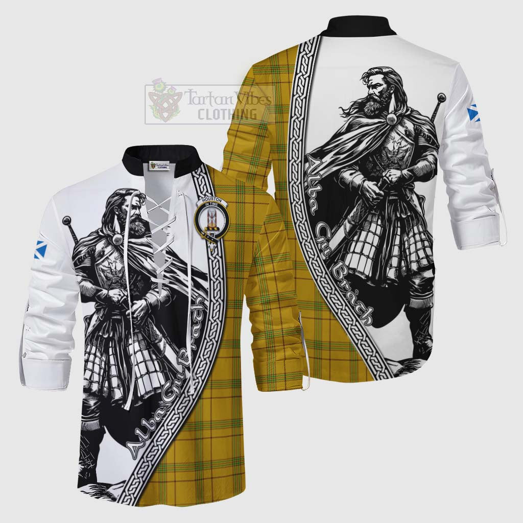 Tartan Vibes Clothing Houston Tartan Clan Crest Ghillie Kilt Shirt with Highlander Warrior Celtic Style