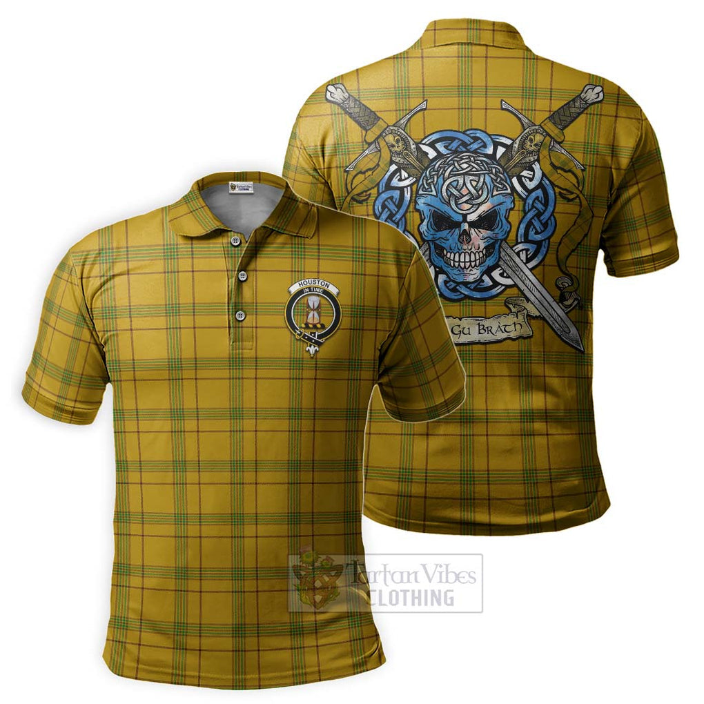 Tartan Vibes Clothing Houston Tartan Polo Shirt with Family Crest Celtic Skull Style