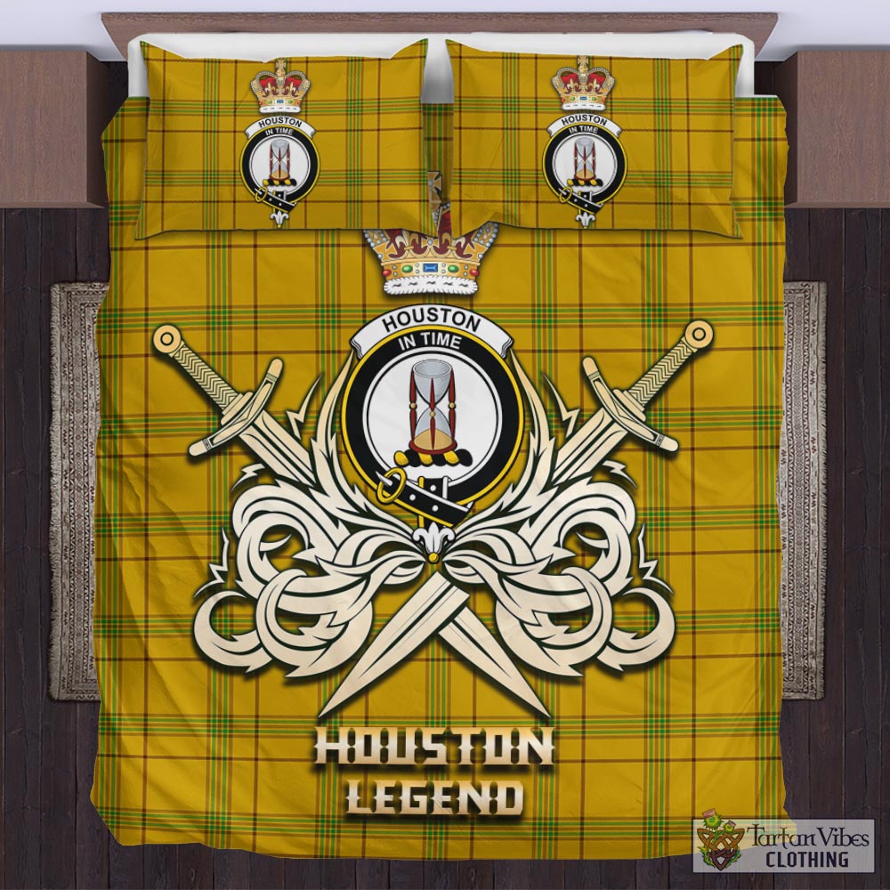 Tartan Vibes Clothing Houston Tartan Bedding Set with Clan Crest and the Golden Sword of Courageous Legacy