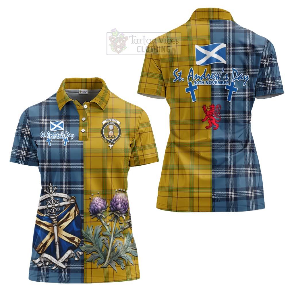 Tartan Vibes Clothing Houston Tartan Women's Polo Shirt Happy St. Andrew's Day Half Tartan Style