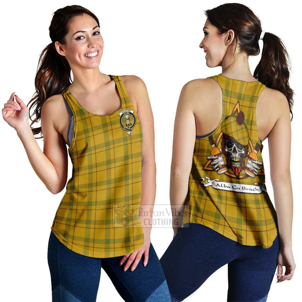 Tartan Vibes Clothing Houston Tartan Women's Racerback Tanks with Family Crest and Bearded Skull Holding Bottles of Whiskey