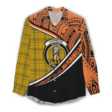 Houston Crest Tartan Women's Casual Shirt with Polynesian Vibes Style - Orange Version