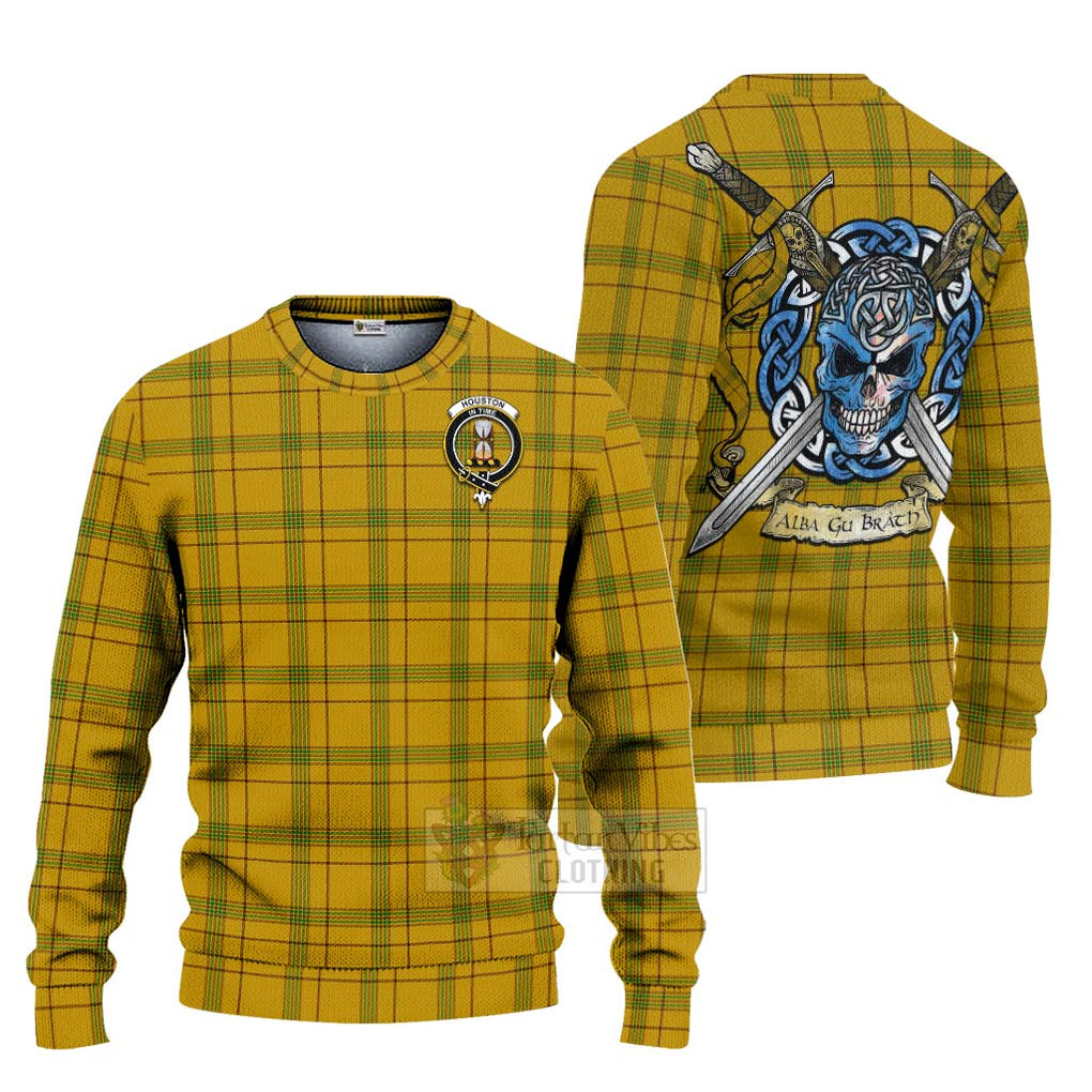 Tartan Vibes Clothing Houston Tartan Knitted Sweater with Family Crest Celtic Skull Style