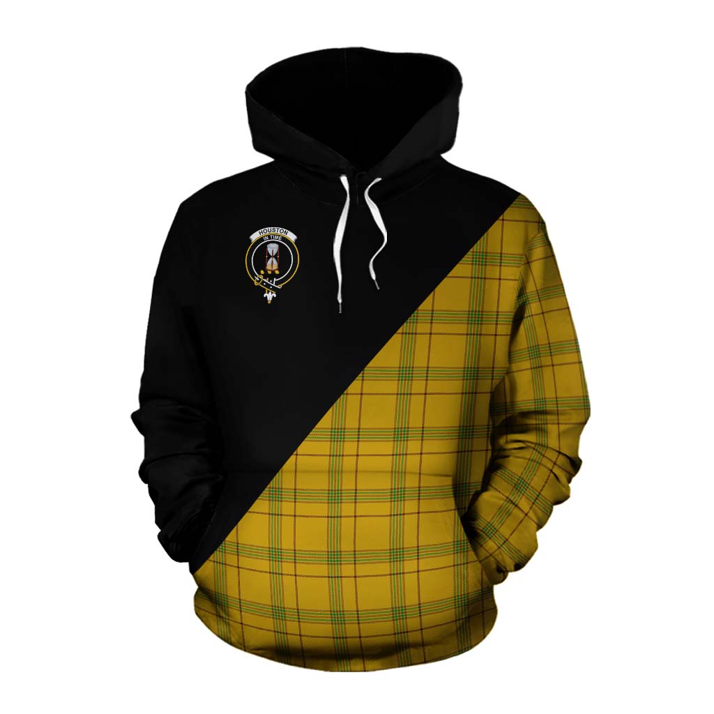 Tartan Vibes Clothing Houston Tartan Cotton Hoodie with Family Crest and Military Logo Style