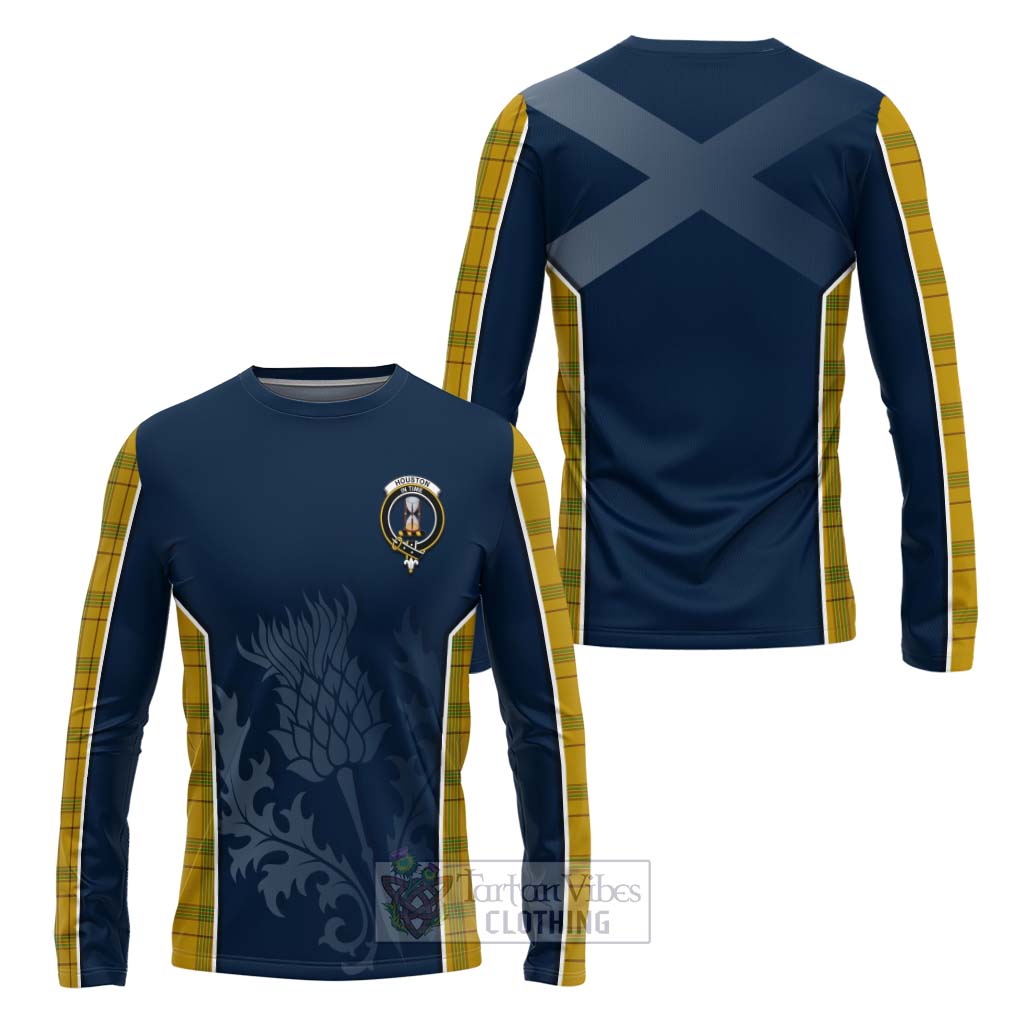 Tartan Vibes Clothing Houston Tartan Long Sleeve T-Shirt with Family Crest and Scottish Thistle Vibes Sport Style