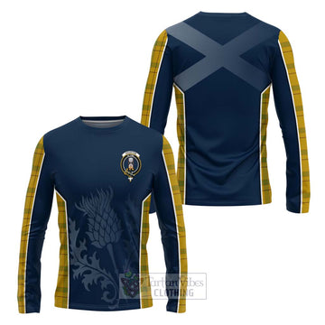 Houston Tartan Long Sleeve T-Shirt with Family Crest and Scottish Thistle Vibes Sport Style