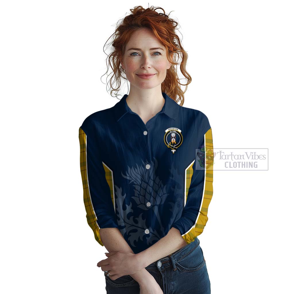 Tartan Vibes Clothing Houston Tartan Women's Casual Shirt with Family Crest and Scottish Thistle Vibes Sport Style