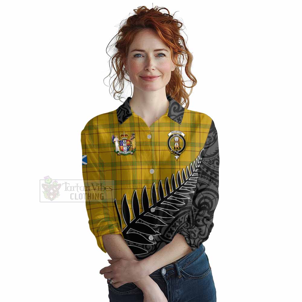 Tartan Vibes Clothing Houston Crest Tartan Women's Casual Shirt with New Zealand Silver Fern Half Style