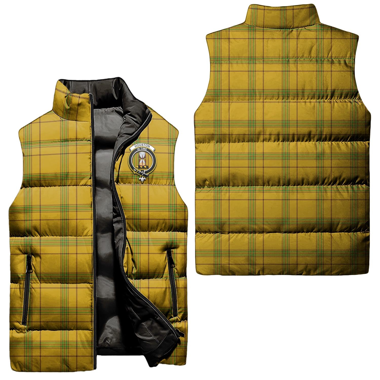 Houston Tartan Sleeveless Puffer Jacket with Family Crest Unisex - Tartanvibesclothing