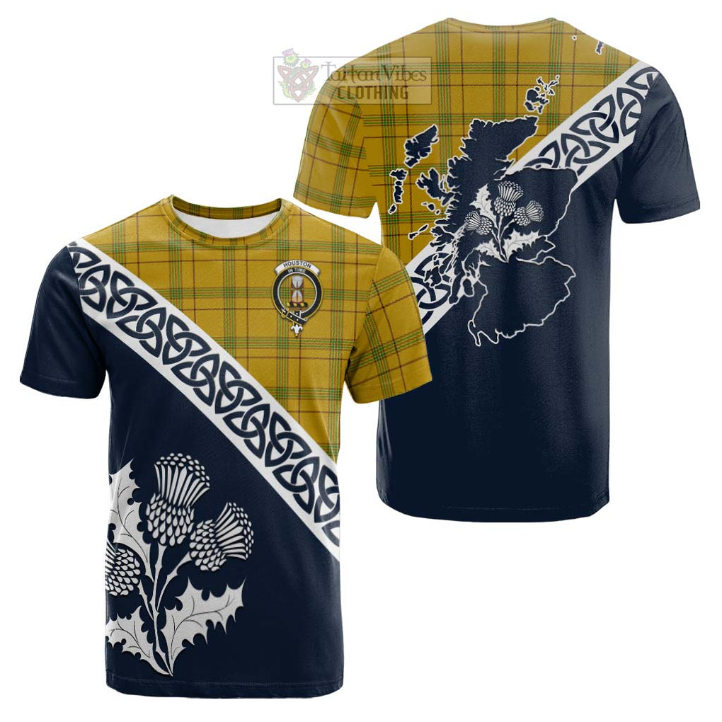 Tartan Vibes Clothing Houston Tartan Cotton T-shirt Featuring Thistle and Scotland Map