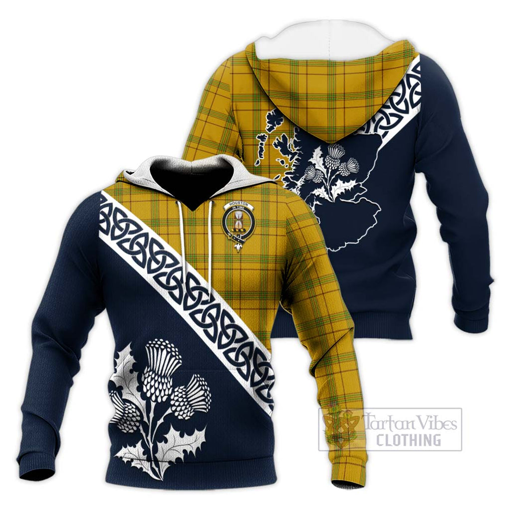 Tartan Vibes Clothing Houston Tartan Knitted Hoodie Featuring Thistle and Scotland Map