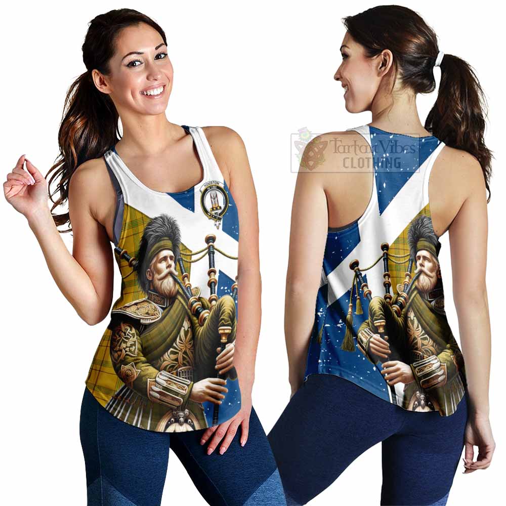 Tartan Vibes Clothing Houston Tartan Women's Racerback Tanks with Family Crest Scottish Bagpiper Vibes