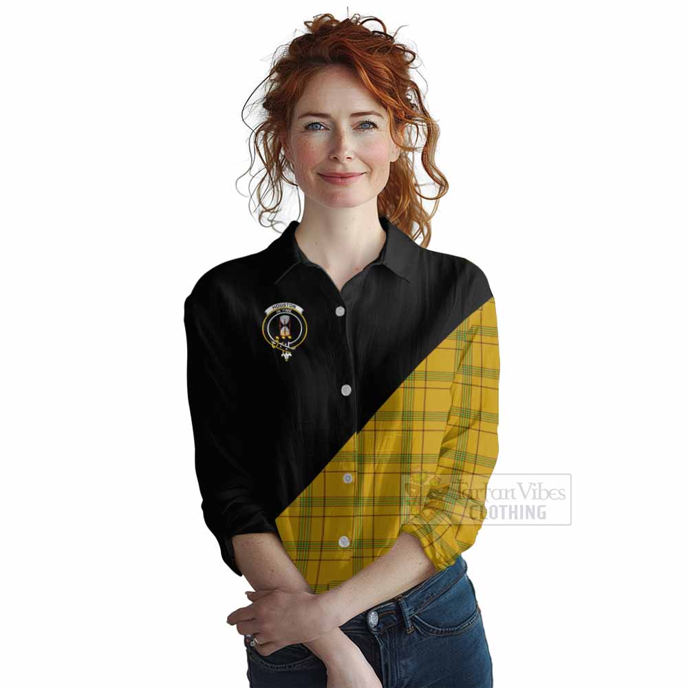 Tartan Vibes Clothing Houston Tartan Women's Casual Shirt with Family Crest and Military Logo Style