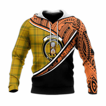 Houston Crest Tartan Knitted Hoodie with Polynesian Vibes Style - Orange Version