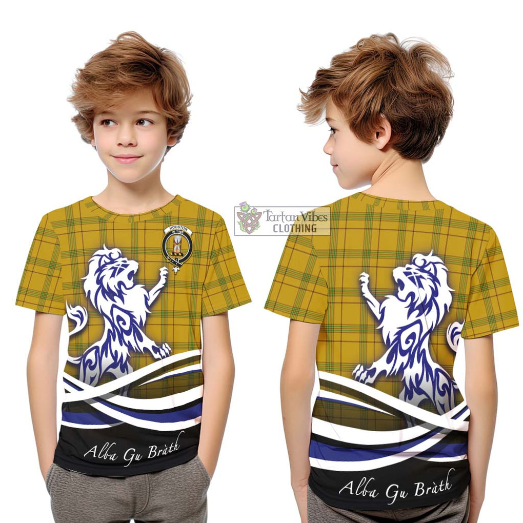 Houston Tartan Kid T-Shirt with Alba Gu Brath Regal Lion Emblem Youth XL Size14 - Tartanvibesclothing Shop