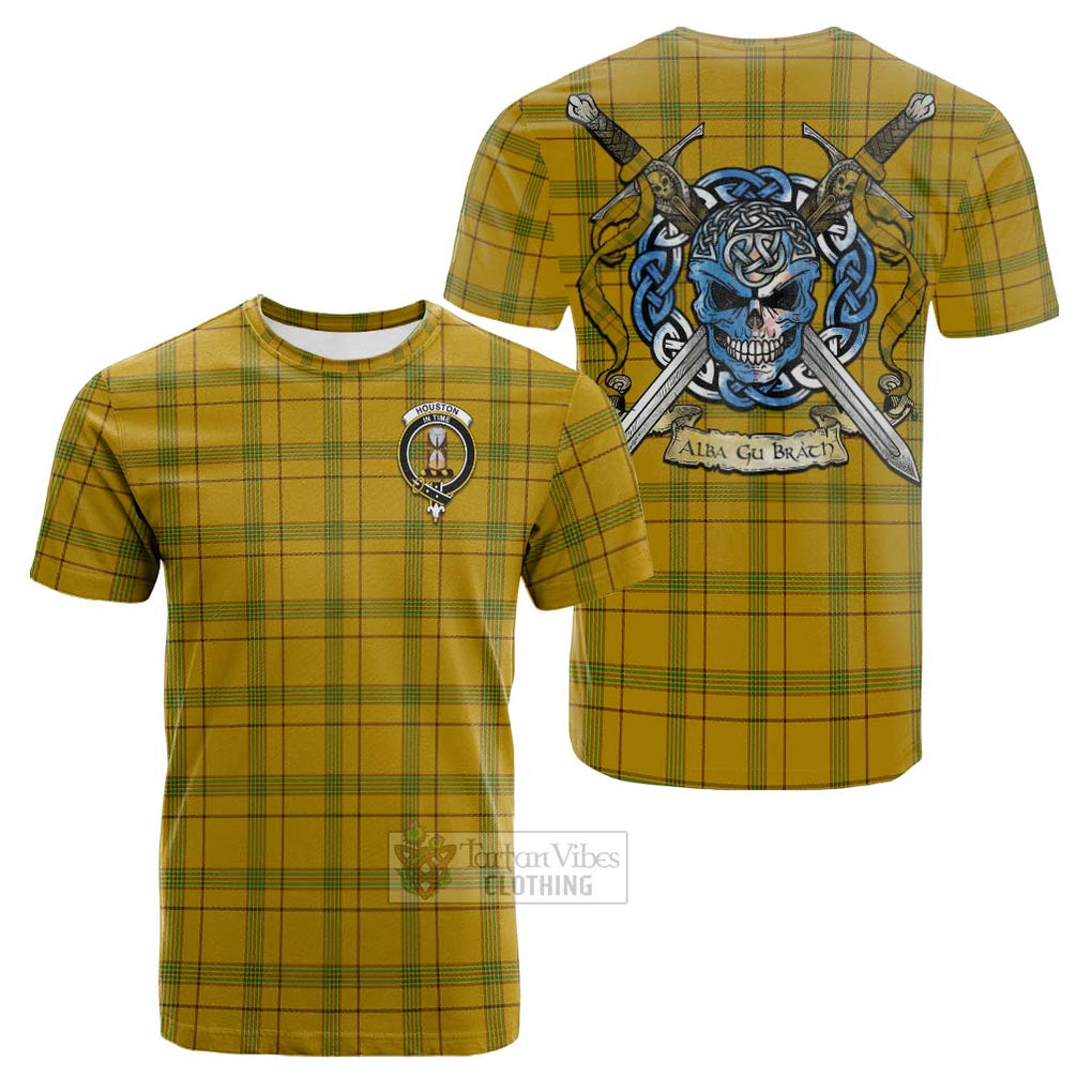 Tartan Vibes Clothing Houston Tartan Cotton T-shirt with Family Crest Celtic Skull Style