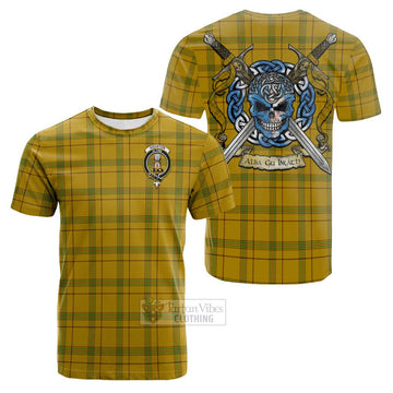 Houston Tartan Cotton T-shirt with Family Crest Celtic Skull Style