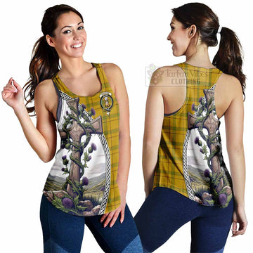 Houston Tartan Women's Racerback Tanks with Family Crest and St. Andrew's Cross Accented by Thistle Vines