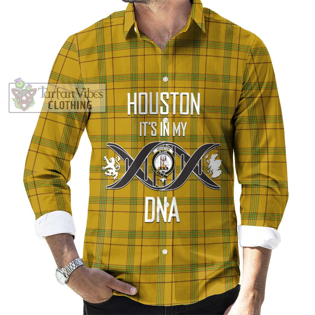 Houston Tartan Long Sleeve Button Shirt with Family Crest DNA In Me Style Men's Shirt S - Tartanvibesclothing Shop