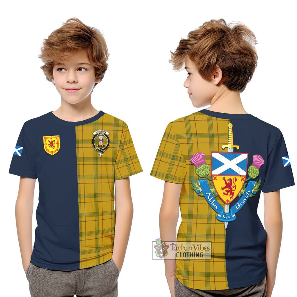 Tartan Vibes Clothing Houston Tartan Kid T-Shirt with Scottish Lion Royal Arm Half Style