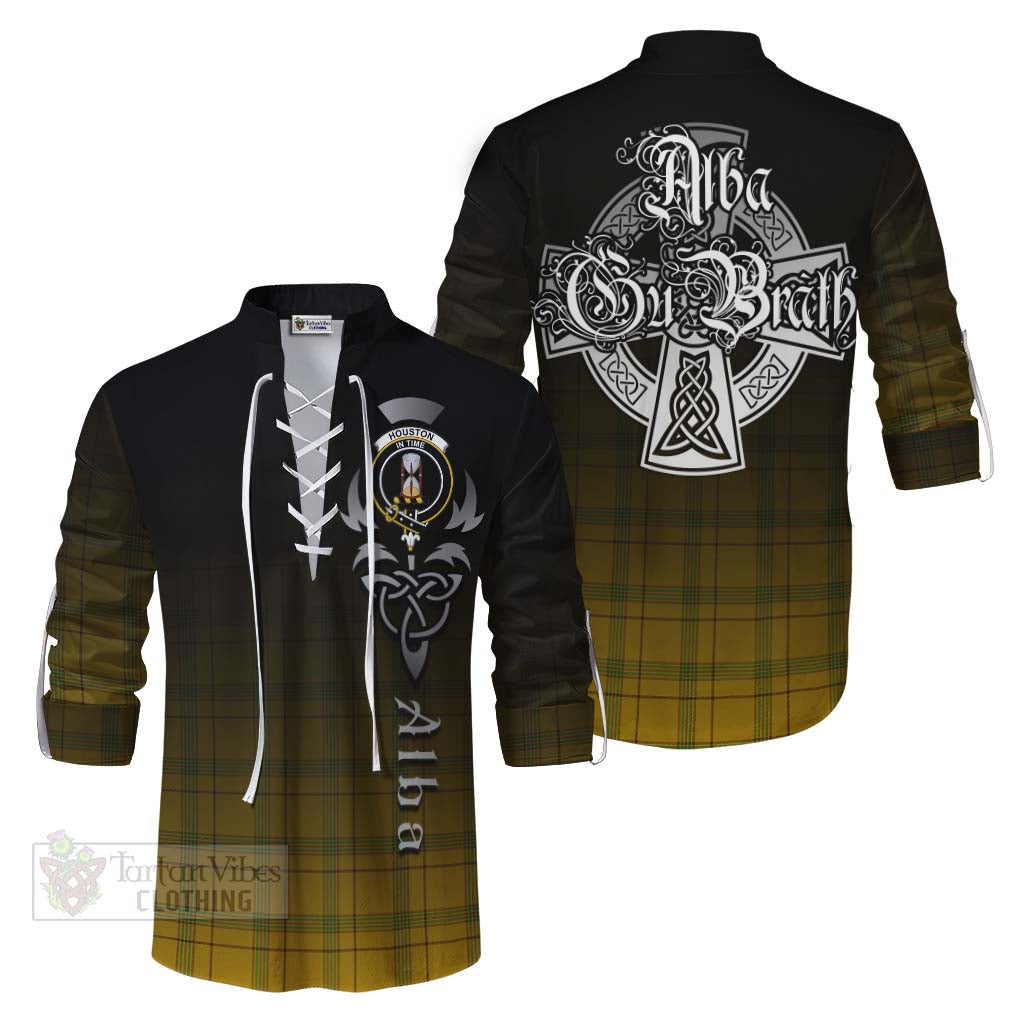 Tartan Vibes Clothing Houston Tartan Ghillie Kilt Shirt Featuring Alba Gu Brath Family Crest Celtic Inspired