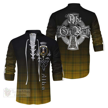 Houston Tartan Ghillie Kilt Shirt Featuring Alba Gu Brath Family Crest Celtic Inspired