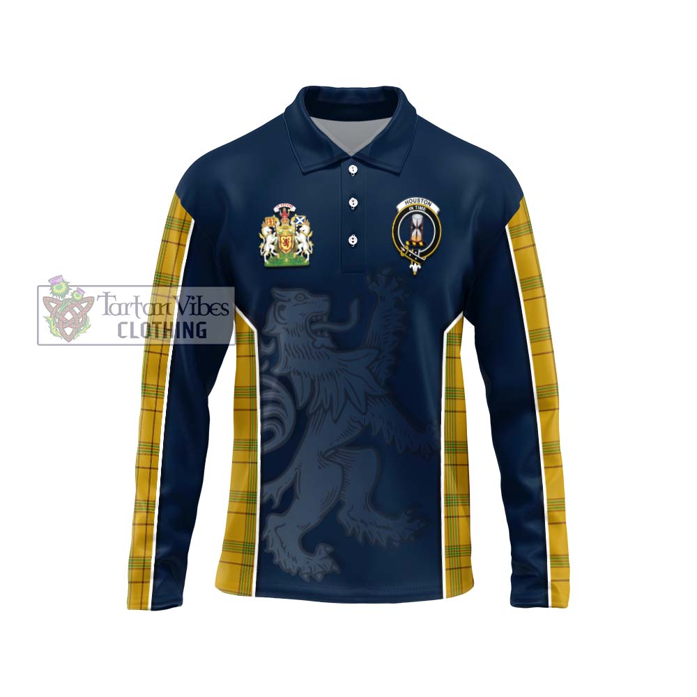 Houston Tartan Long Sleeve Polo Shirt with Family Crest and Lion Rampant Vibes Sport Style Unisex - Tartan Vibes Clothing