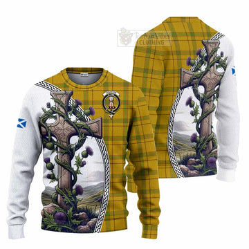 Houston Tartan Knitted Sweater with Family Crest and St. Andrew's Cross Accented by Thistle Vines