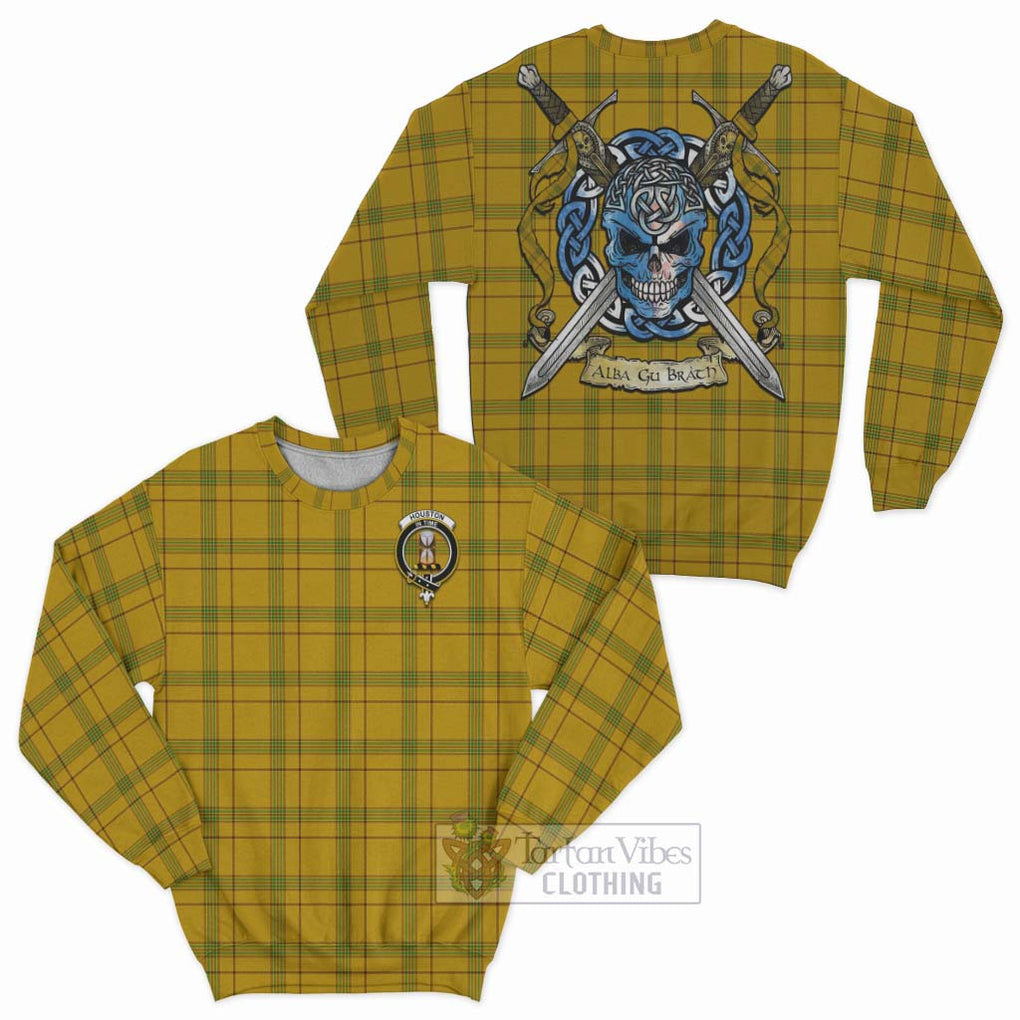 Tartan Vibes Clothing Houston Tartan Sweatshirt with Family Crest Celtic Skull Style