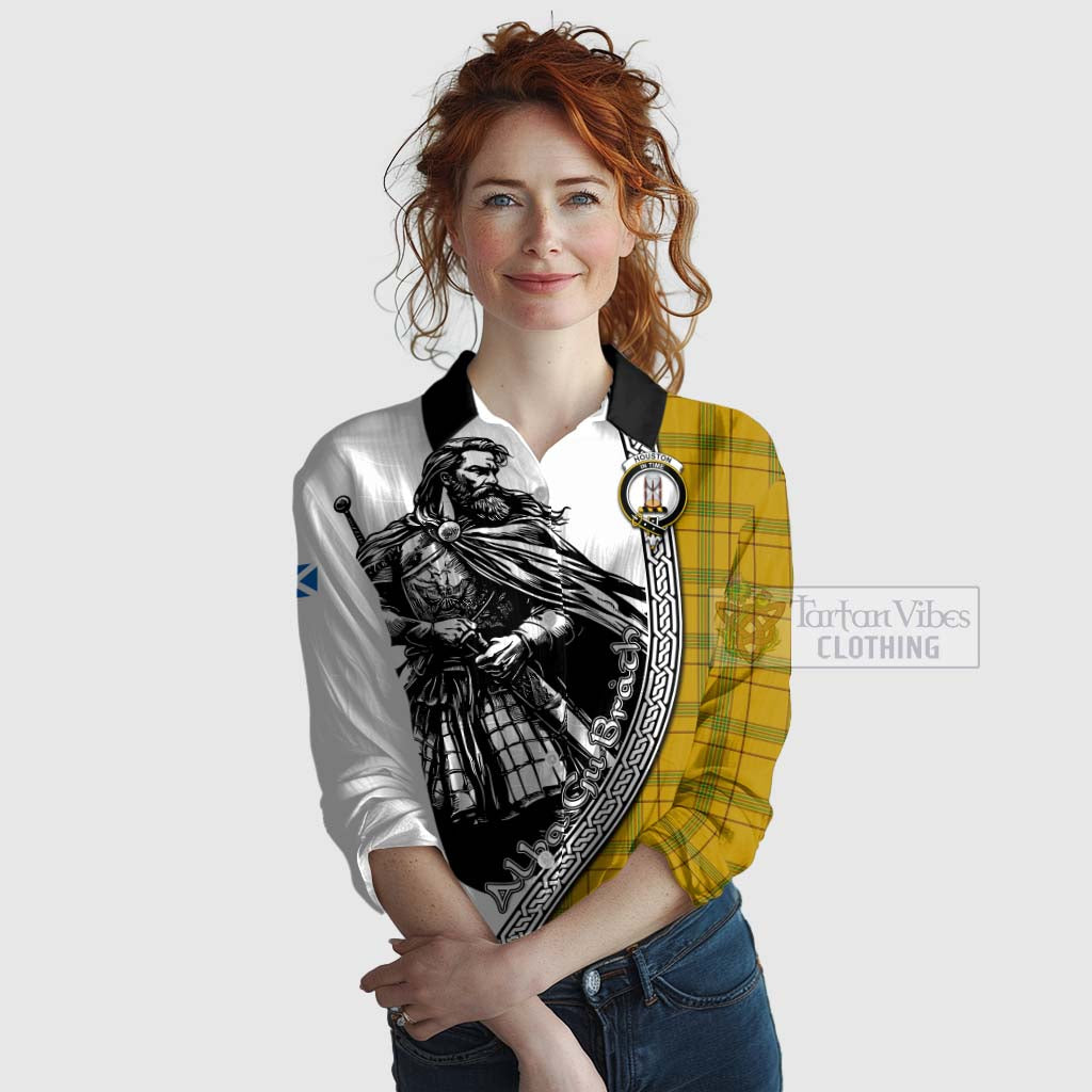 Tartan Vibes Clothing Houston Tartan Clan Crest Women's Casual Shirt with Highlander Warrior Celtic Style