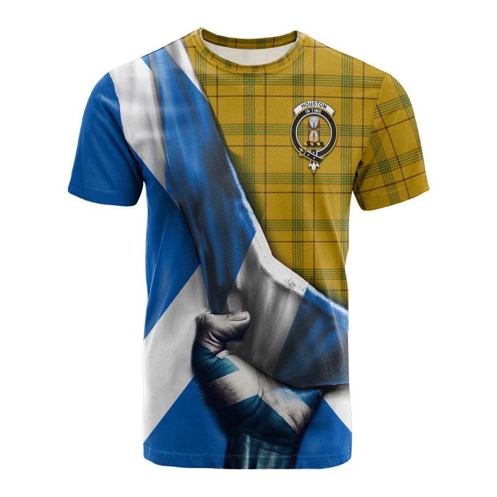 Tartan Vibes Clothing Houston Tartan Cotton T-shirt with Family Crest Scotland Patriotic Style