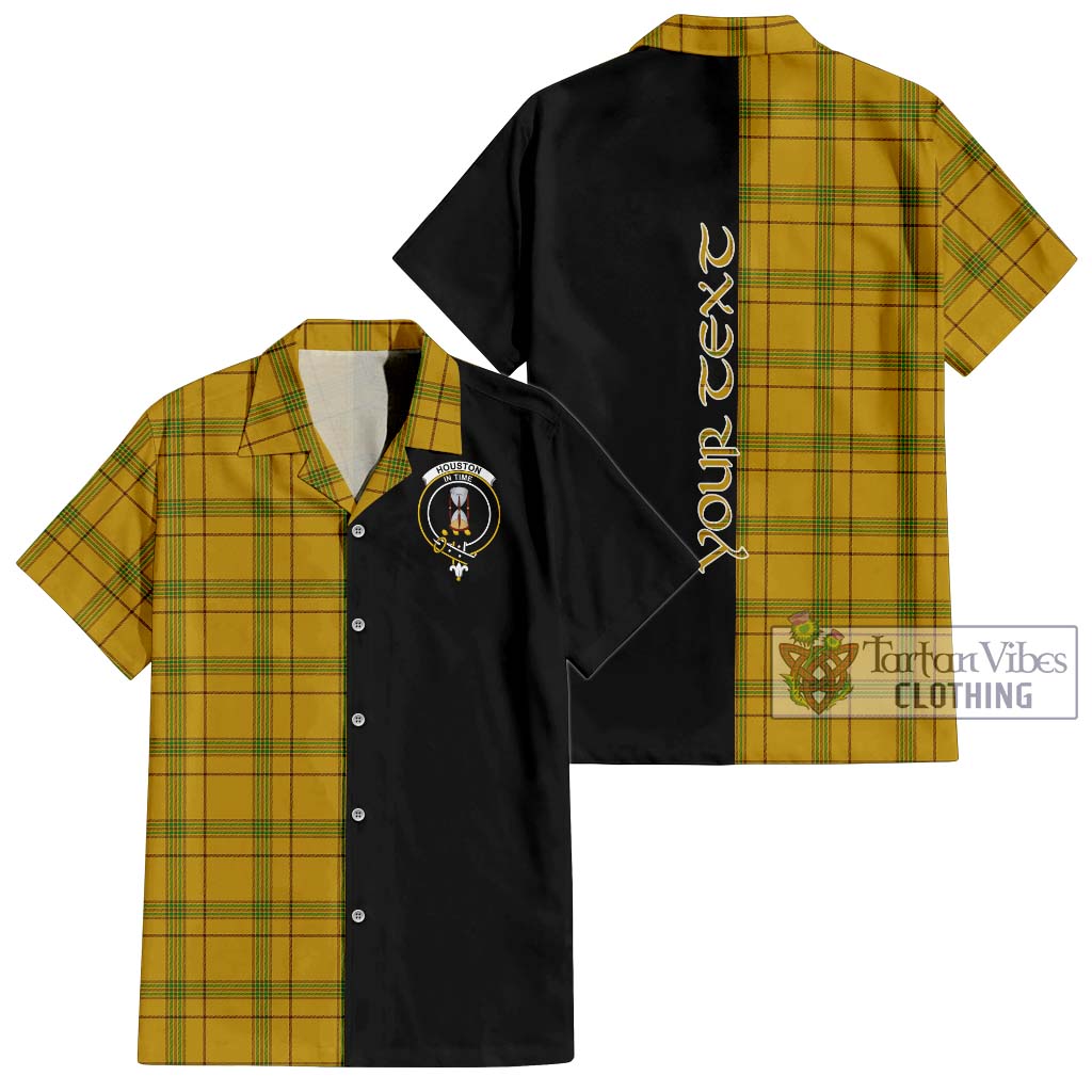 Tartan Vibes Clothing Houston Tartan Short Sleeve Button Shirt with Family Crest and Half Of Me Style