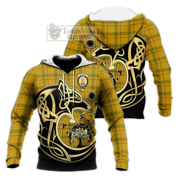 Houston Tartan Knitted Hoodie with Family Crest Celtic Wolf Style