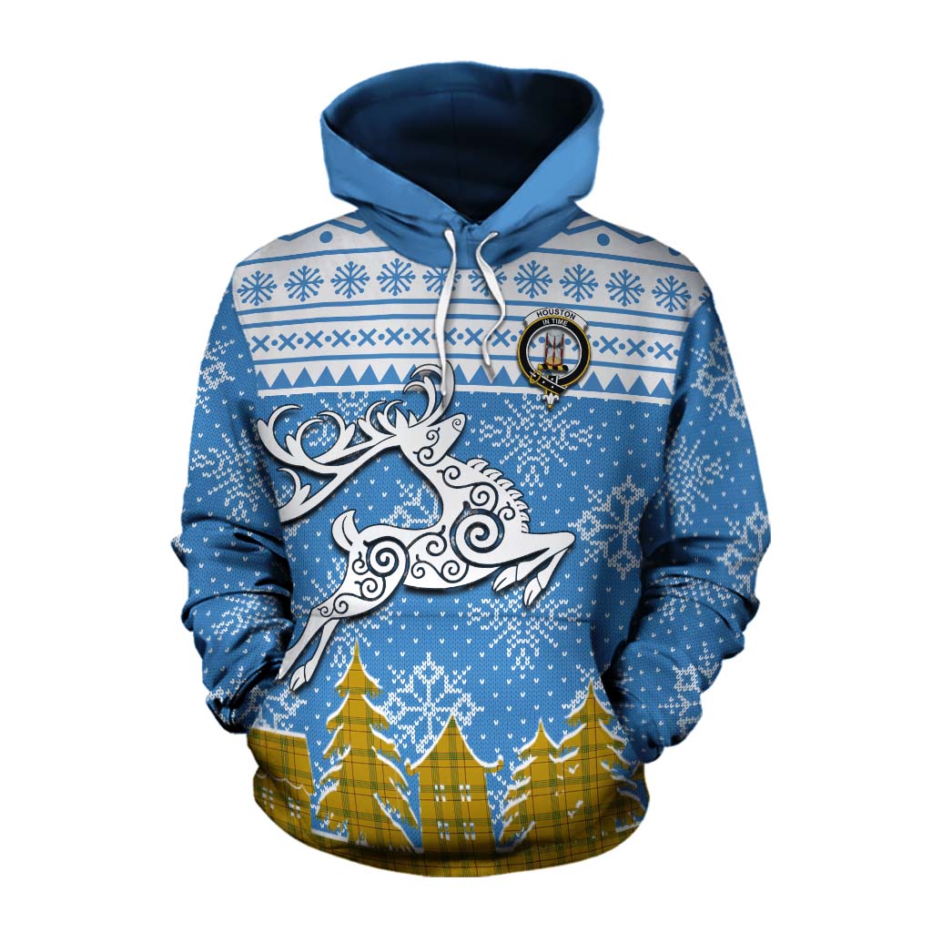 Tartan Vibes Clothing Houston Clan Christmas Cotton Hoodie Celtic Reindeer Style