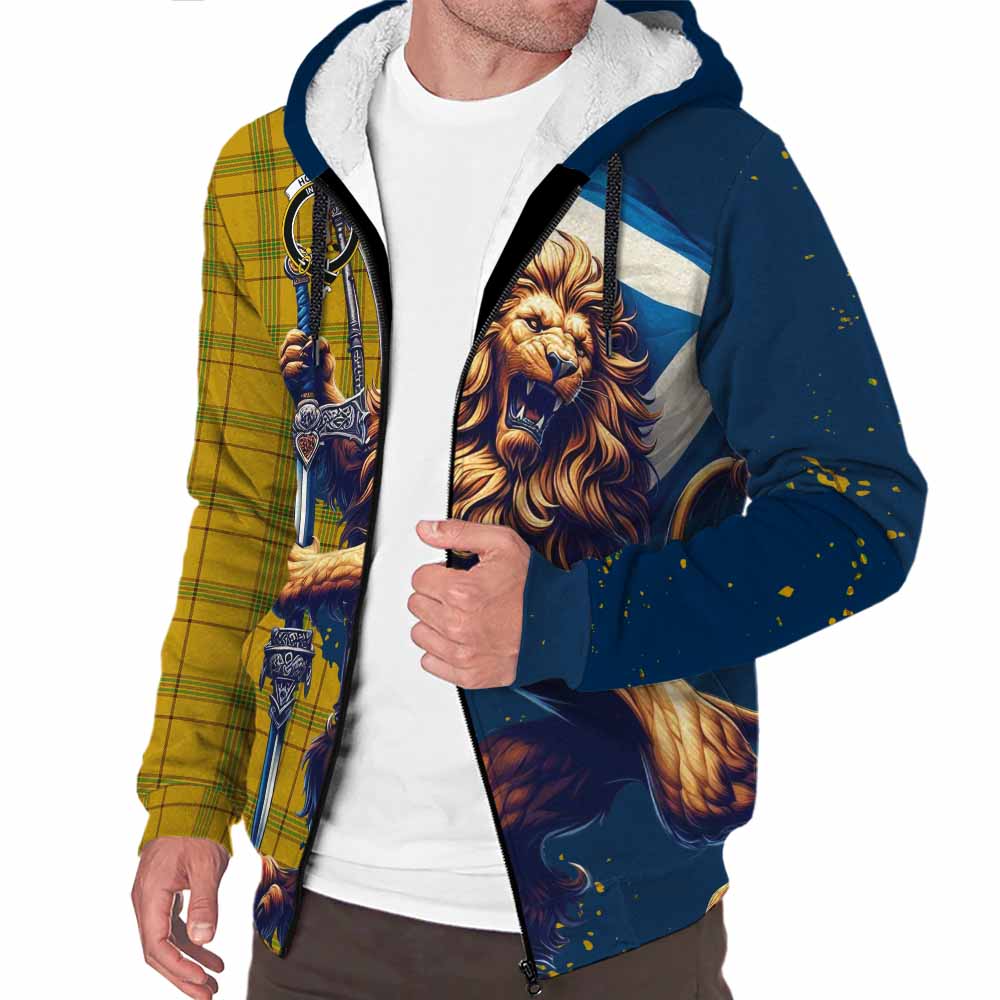 Tartan Vibes Clothing Houston Tartan Family Crest Sherpa Hoodie with Scottish Majestic Lion