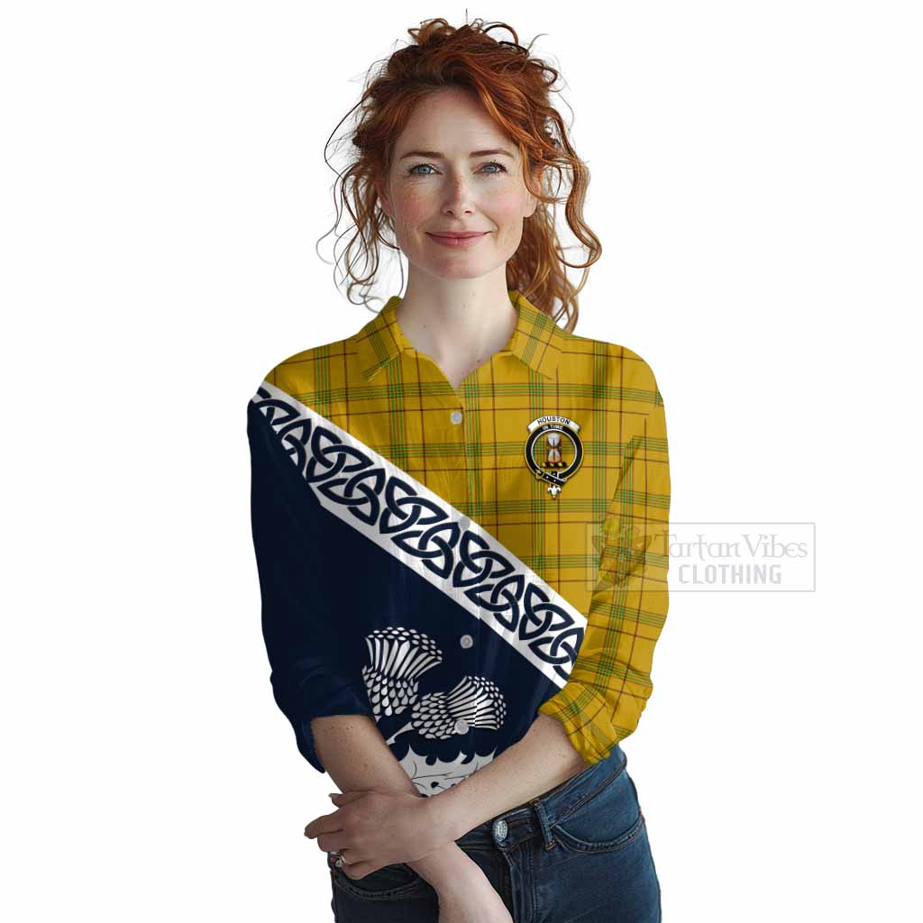 Tartan Vibes Clothing Houston Tartan Women's Casual Shirt Featuring Thistle and Scotland Map