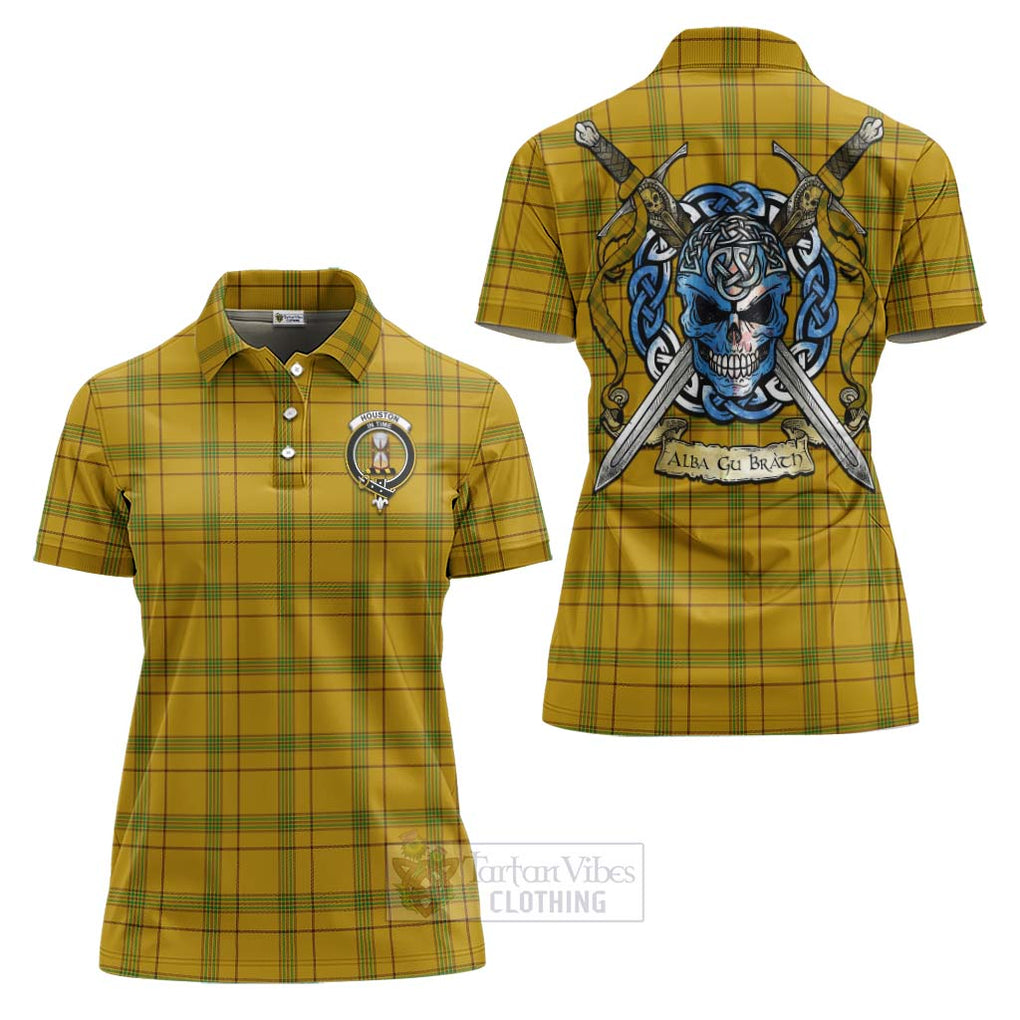 Tartan Vibes Clothing Houston Tartan Women's Polo Shirt with Family Crest Celtic Skull Style